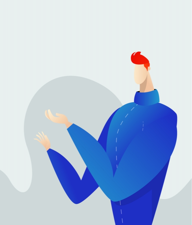Pr consultant client - illustrated image showing white man with red hair and blue jumper